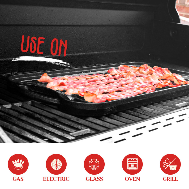 NutriChef Reversible Cast Iron Griddle with Scraper, 21.65"