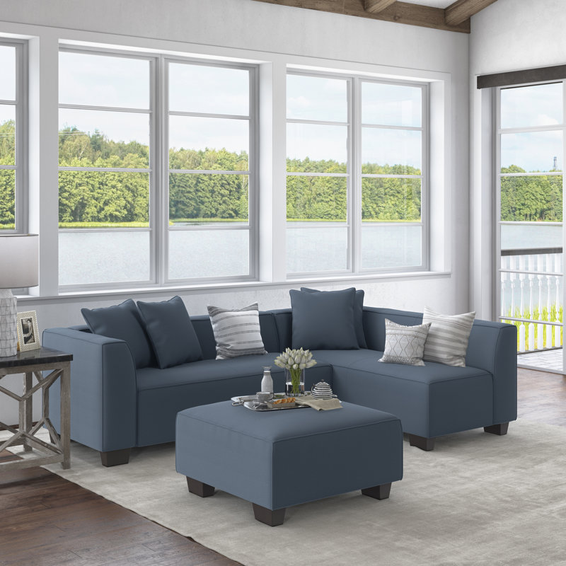 Easton Upholstered L-Shaped Sectional Right Hand Facing, Caribbean Blue Polyester