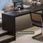 Bureau en L noir avec armoire en bois massif-360731081