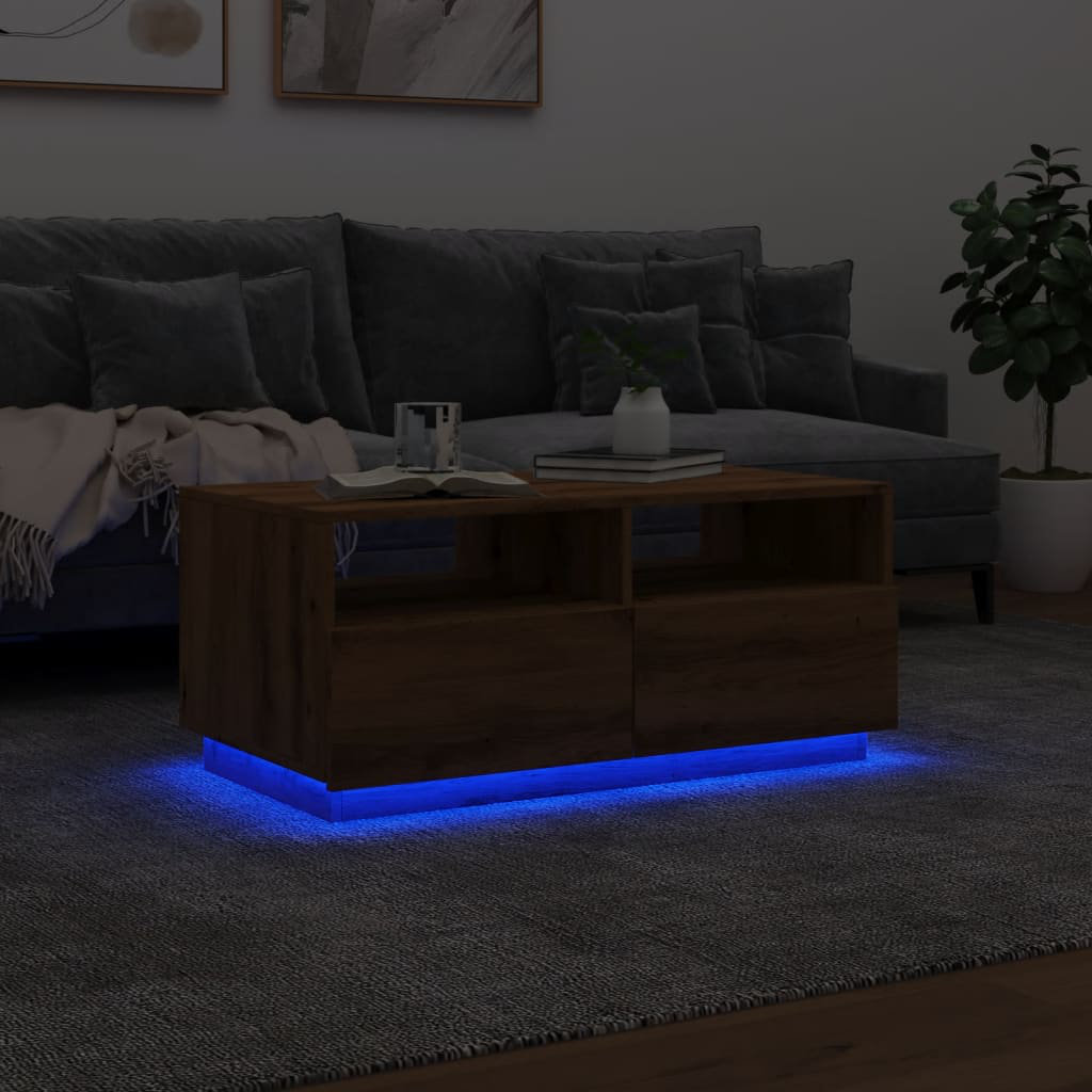 Vidaxl Couchtisch Mit LED-Leuchten Altholz