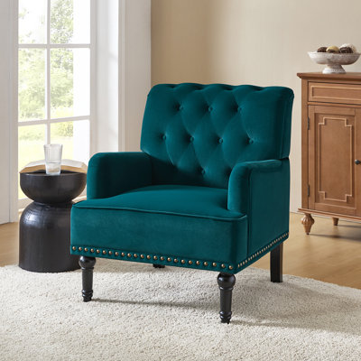Fauteuil en velours de polyester avec garniture cloutée 28,5 po Jakub