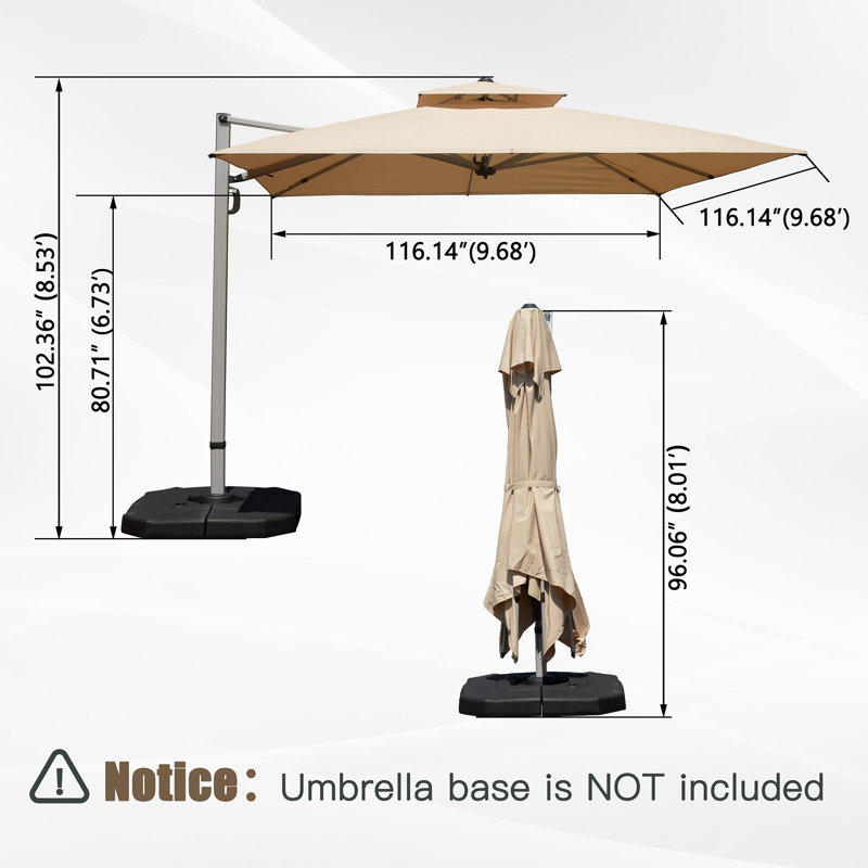 Parasol carré en porte-à-faux 10 'x 10' avec mât central beige (base non incluse), Beige