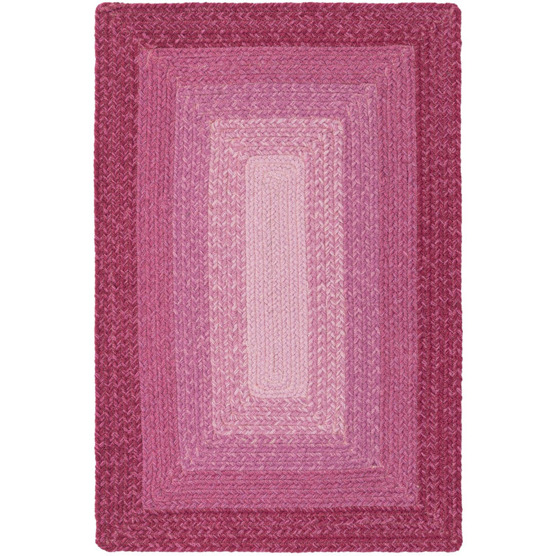  Ombre Hand Braided Wool Rug, Rectangle 2' x 3'1", Pink