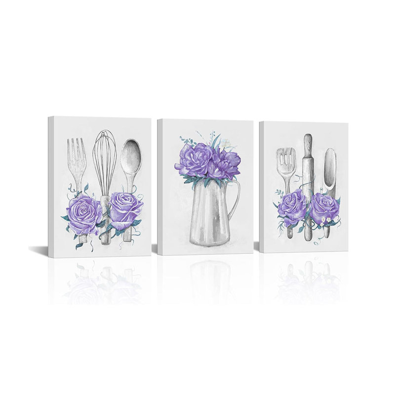 3 Piece Wrapped Canvas Print, Purple