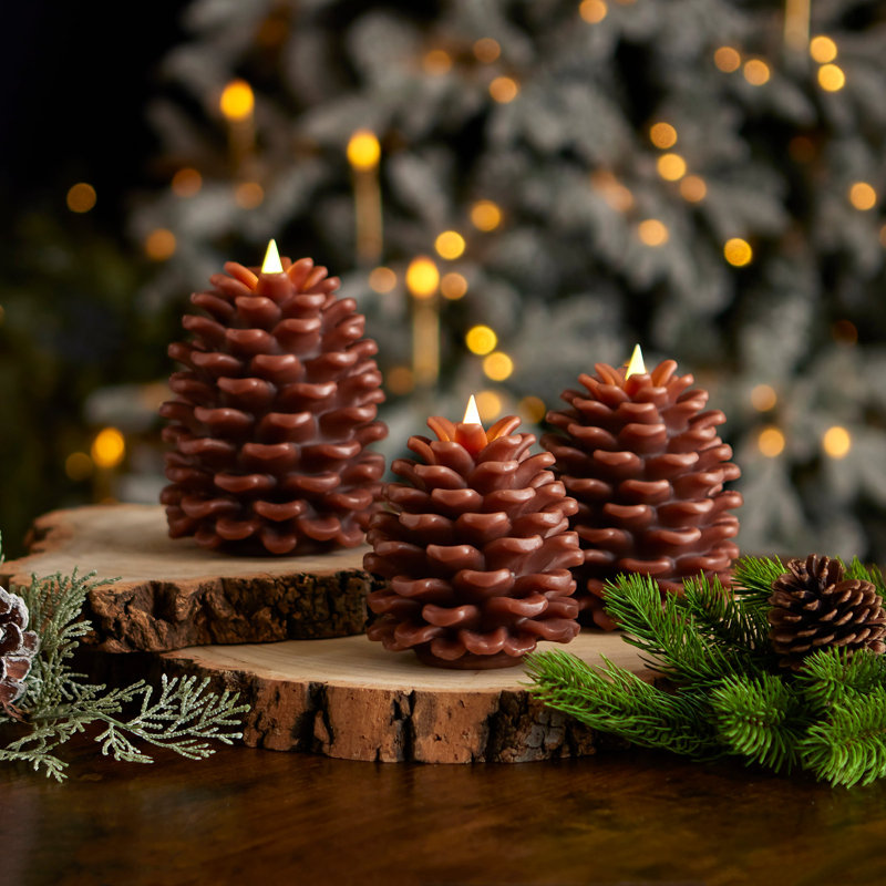 Ensemble de bougies sans flamme Pinecone, Blanc, 3