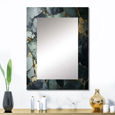 Or et vert Terrazzo Marble Elegance I - miroir en marbre, miroir mural vert unique, impression d'art en métal