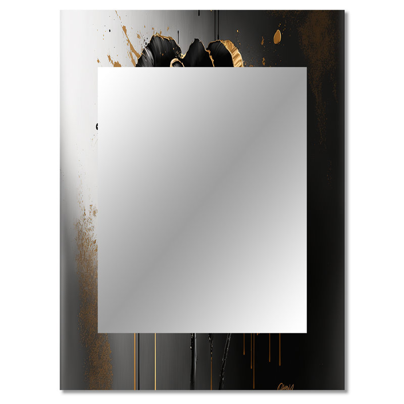 Noir et doré Crocus Floral Design II - miroir mural Crocus, miroir décoratif traditionnel, impression d'art en métal