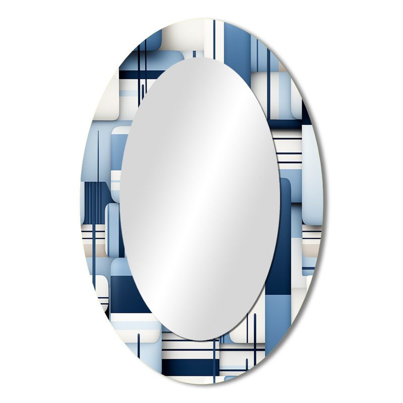 Tomohon - Miroir mural moderne bleu ovale, H 36 po x l 24 po