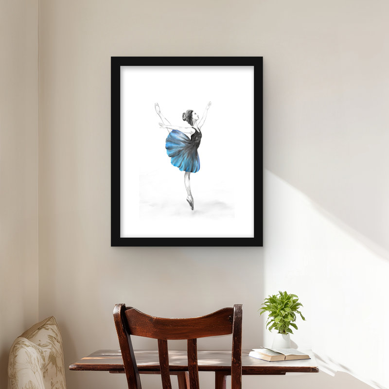 Petite ballerine bleue - reproduction encadrée romantique blanche pour la décoration, H 20 po x l 16 po, Noir