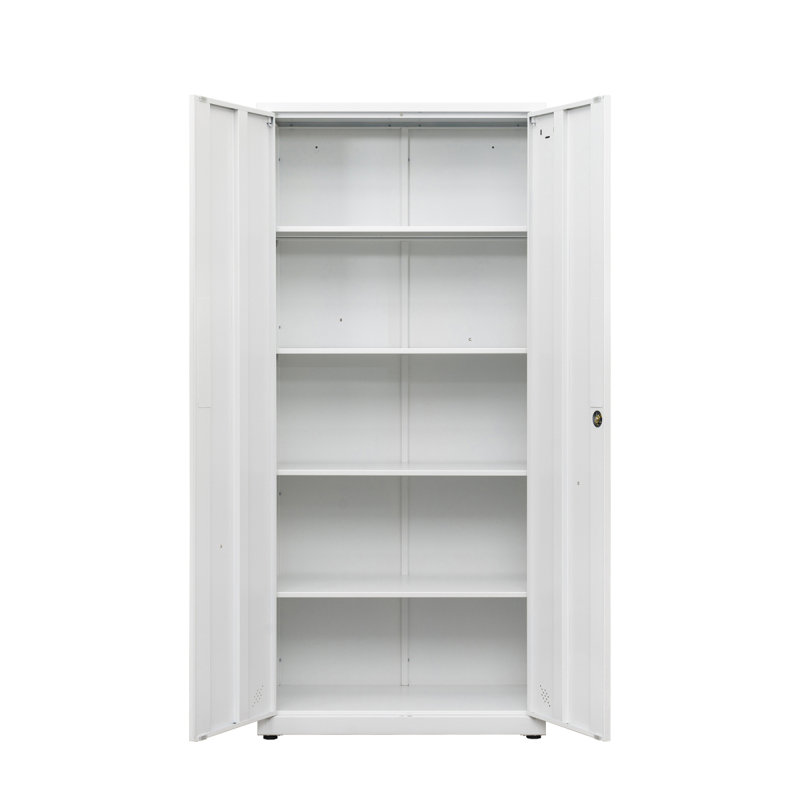 High Storage Cabinet With 2 Doors And 4 Partitions To Separate 5 Storage Spaces, Home/ Office Design, White
