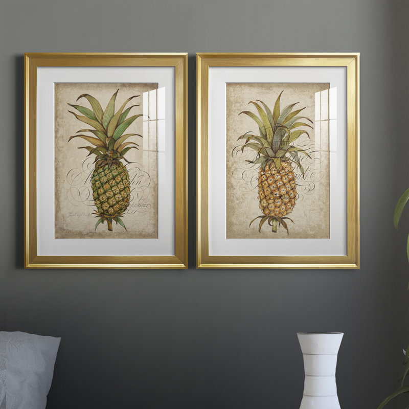 " Pineapple Study I " 2 - Pieces, Gold Framed, 30.5" H x 22.5" W x 1.25" D
