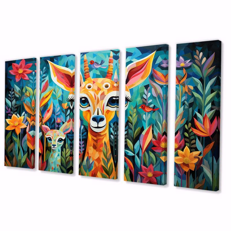 «Colorful Cute Animal Nursery II», art mural 5 pièces, H 28 po x l 60 po