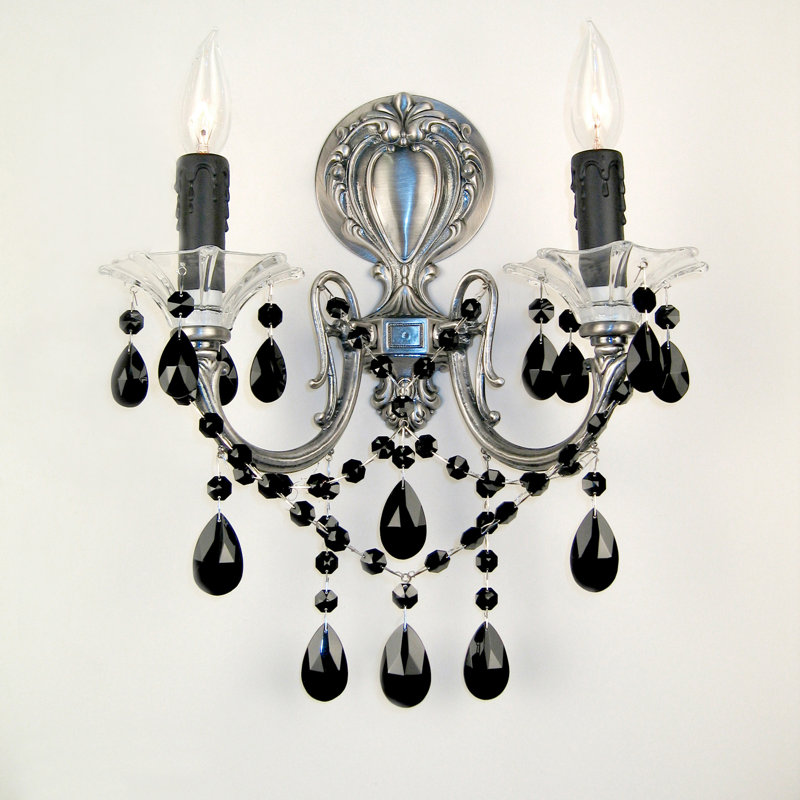 Fabry Candle Wall Light, Crystalique Black, Ebony Pearl