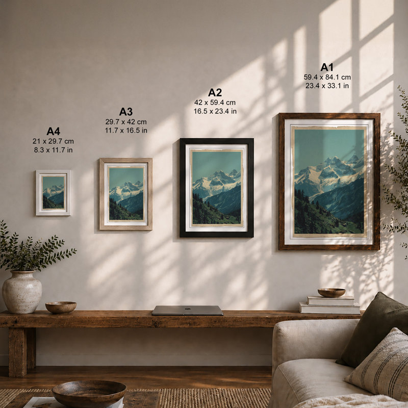 Alpine Peak And Valley Vintage - Print, Unframed, A2 - 59.4 x 42.0 cm