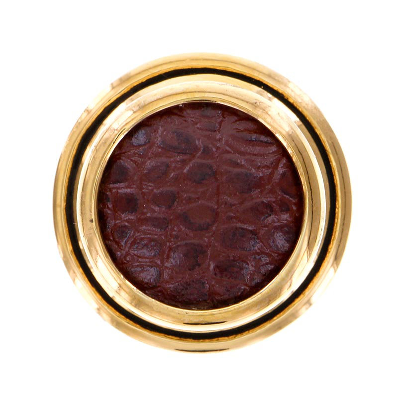 Equestre Round Knob, Small, Antique Gold, Brown Stone
