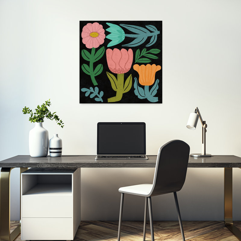 «Contemporary Flower Toss Iii» avec art floral bleu, H 18 po x l 18 po
