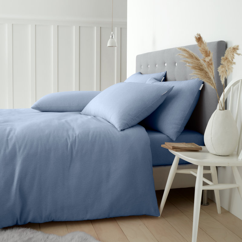 Brushed Cotton Duvet Cover Set, Blue, King Duvet Cover + 2 Standard Pillowcases