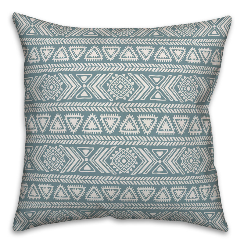  Coussin Tribal Sketches, Bleu / Blanc, 18 po x 18 po
