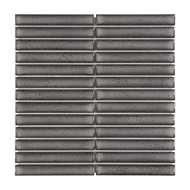 12" x 12" Stacked Glossy Kit Kat Finger Porcelain Floor & Wall Mosaic Tile, Gray