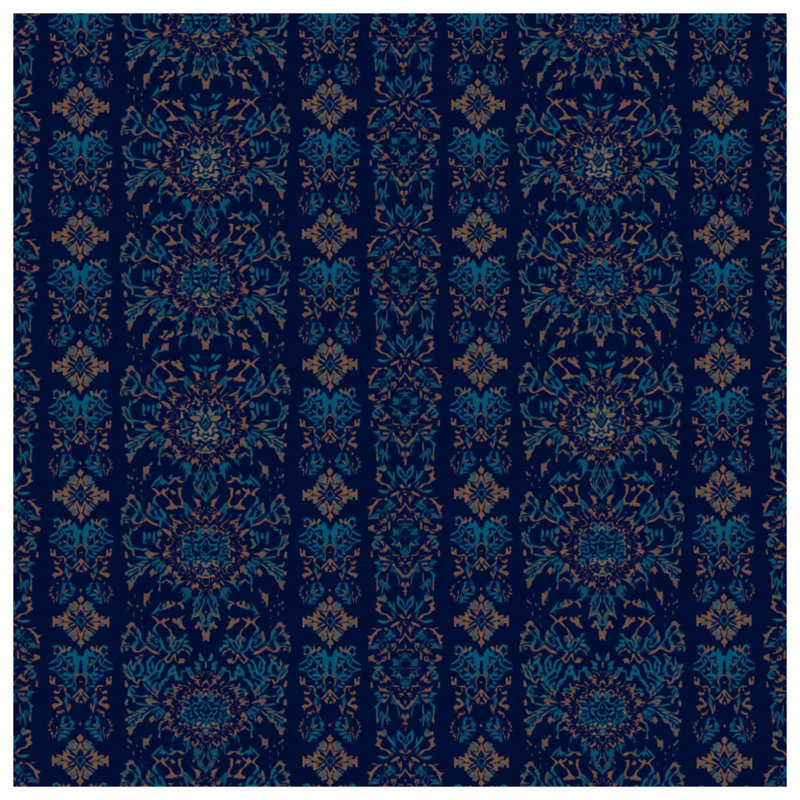 Tapisserie murale damassé florale bleue, H 50 po x l 60 po avec 4 œillets