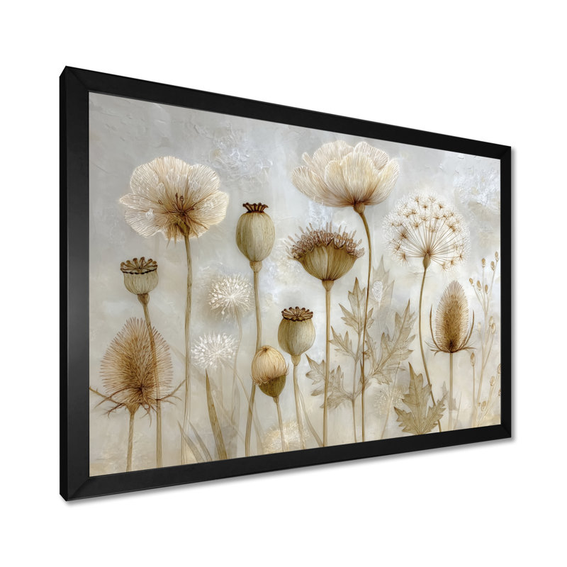 «Morning Sunrise Rays Over Dried Flower Meadows», art mural fleurs blanches sur toile, H 12 po x l 20 po, Cadre photo unique