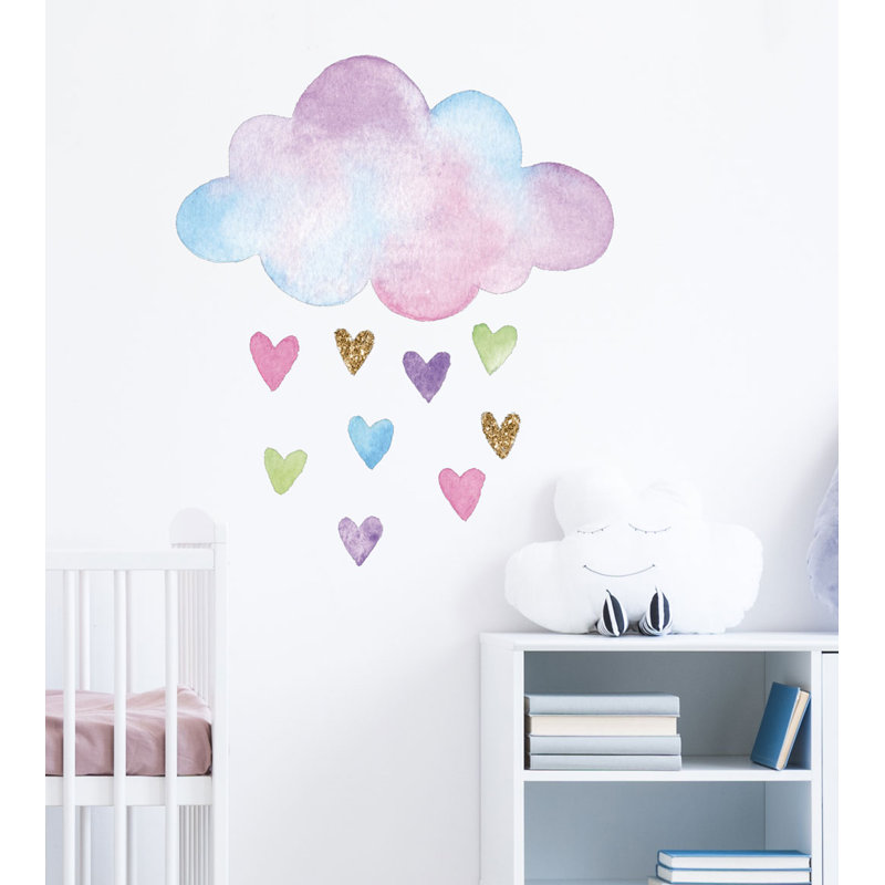 Watercolour Cloud and Hearts Wall Sticker, 50cm H x 65cm W