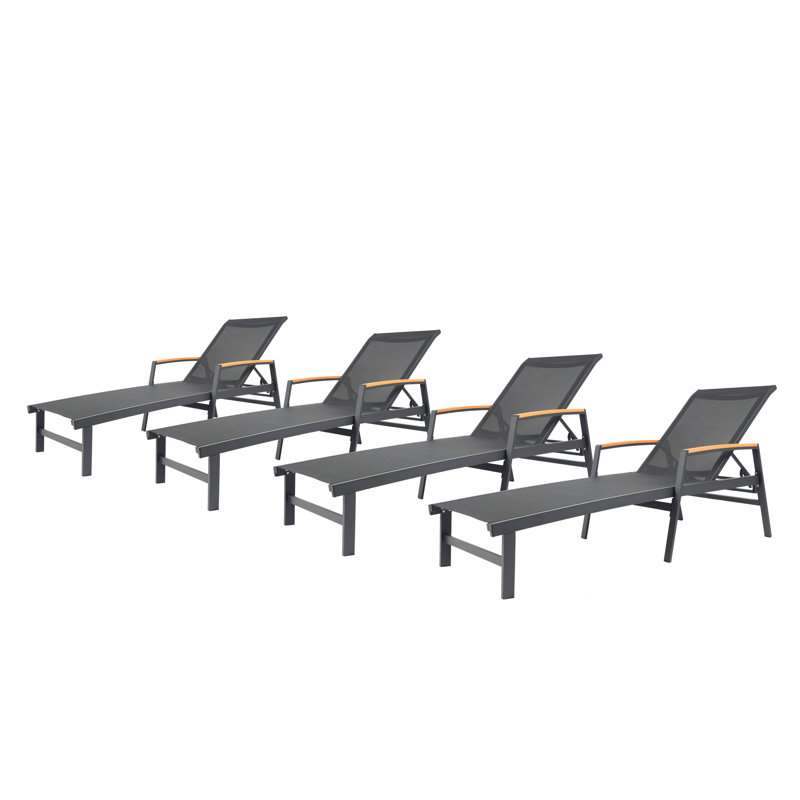Yasmina Outdoor Metal Chaise Lounge Set, Black, 4