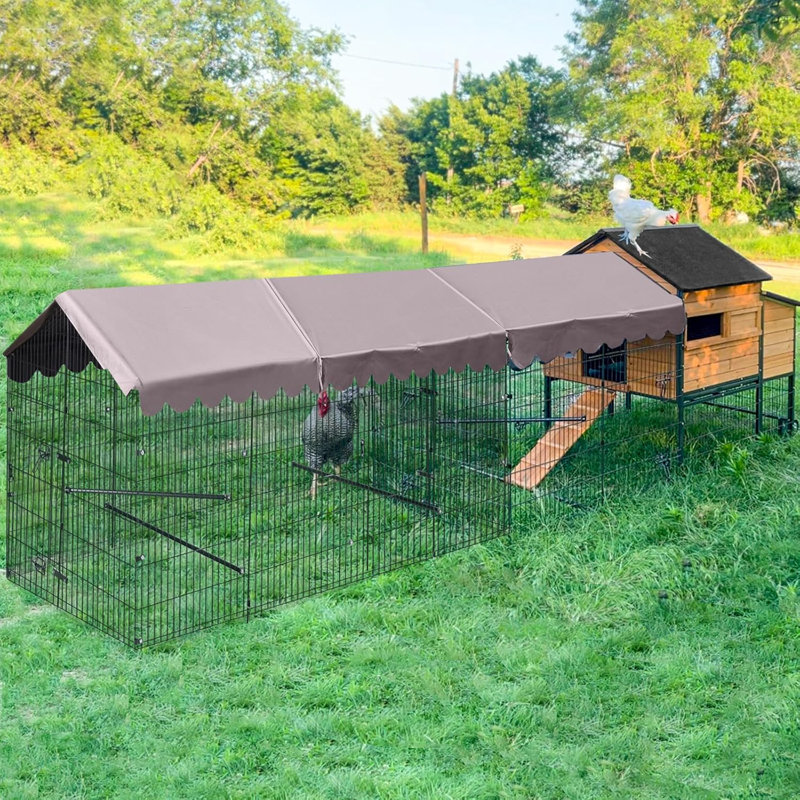 Chicken Coop 88" Metal Chicken Run With Waterproof Cover Chicken House
