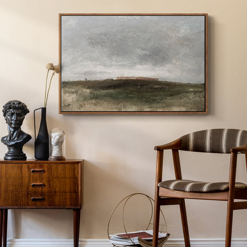Paysage rétro-CMXLV III, Toile encadrée noyer flottant, H 25 po x l 37 po x P 2 po