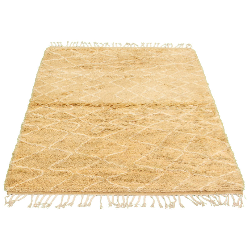 Tapis unique en laine noué à la main style indo nouvel âge beige 5 pi x 7 pi 6 po Grogan