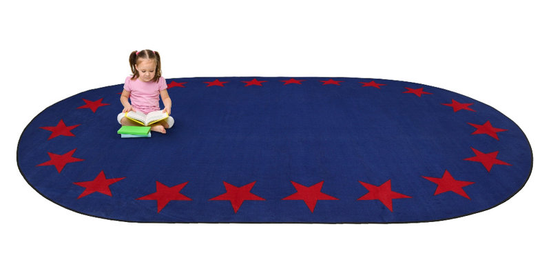 Star Border Classroom Rug, Oval 7'6" x 12'