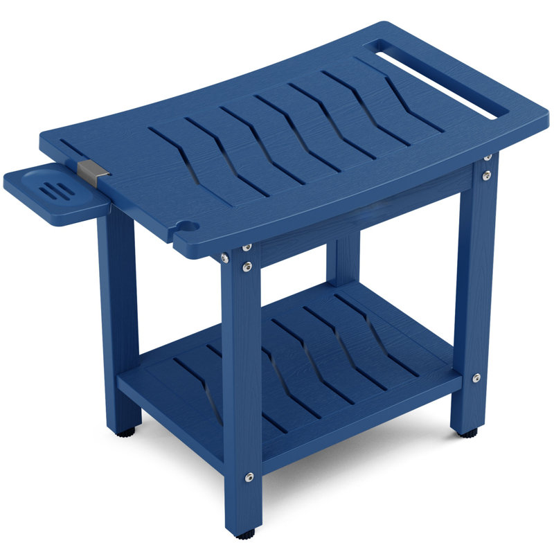 400LBS Capacity Shower Stool with Shelf and Handle, Waterproof Bathroom Seat with Non-Slip Legs, Easy Assembly Indoor/Outdoor Utility Bench for Adults, Navy