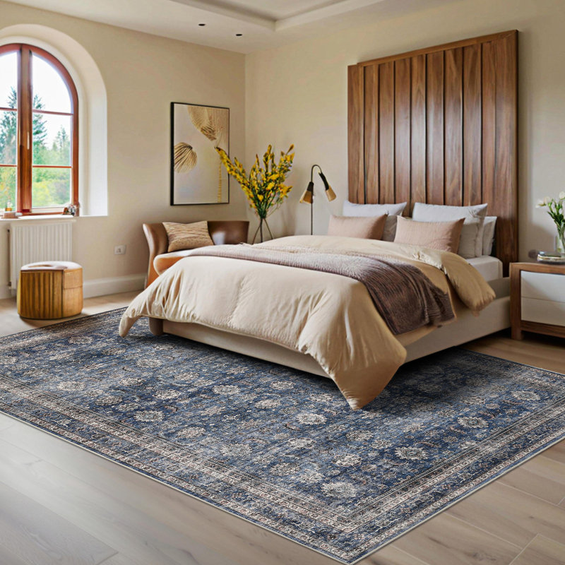 Washable 5x7 Area Rugs for Living Room, Low Pile Modern Neutral Area Rug with Non Slip Backing, Stain Resistant Border Soft Accent Carpet, Foldable Floor Mats for Dining Room, Bedroom, Camel