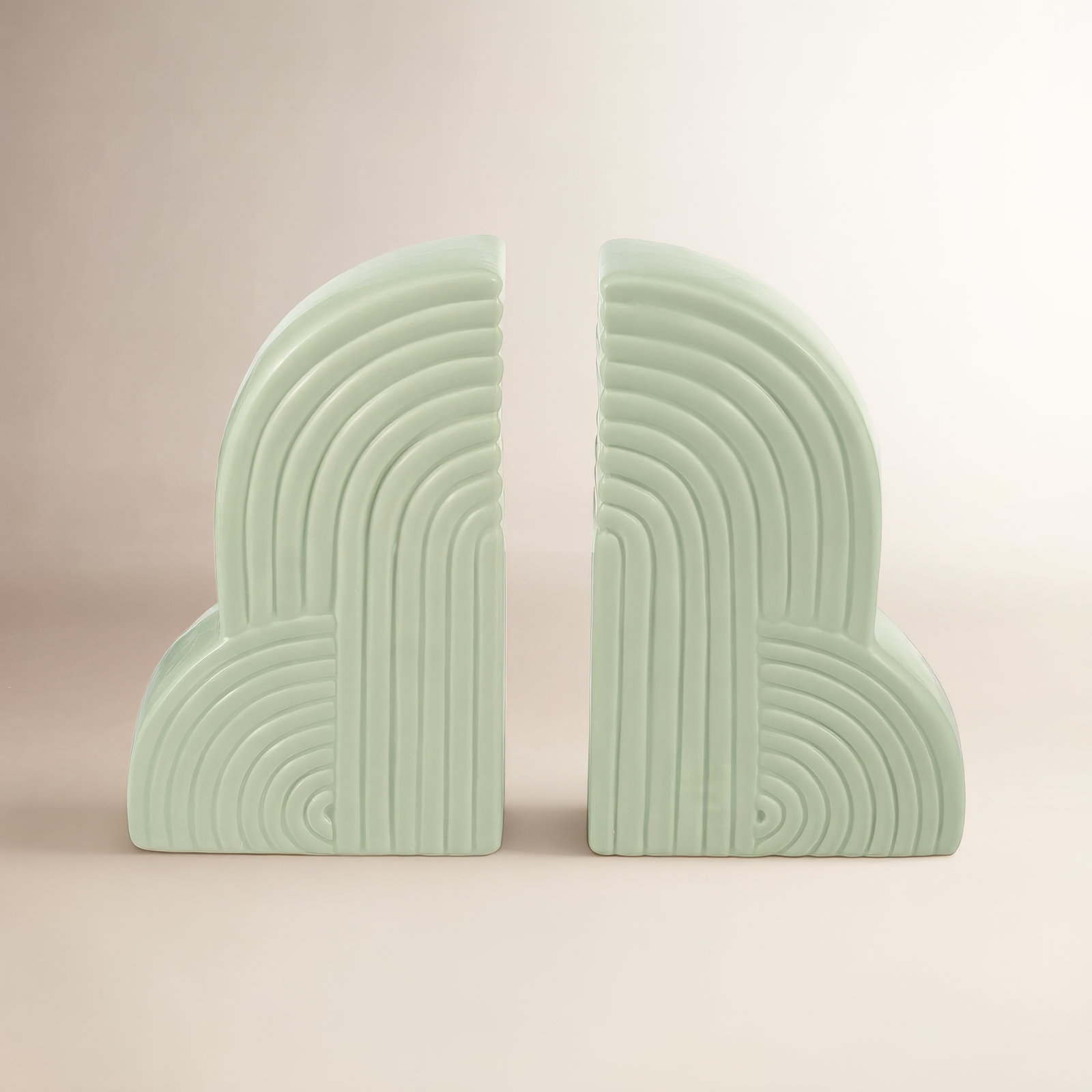 Ceramic Arch Decorative Bookends, Green