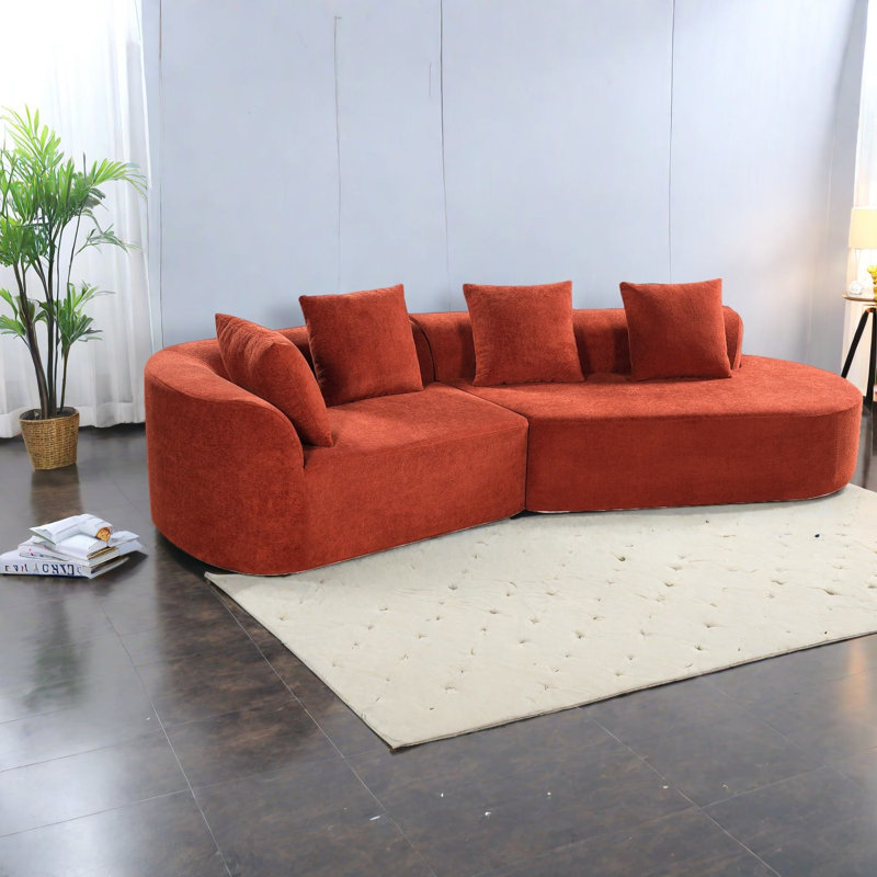 Spacious Modern Sofas, Orange Polyester Sectional With Chaise Lounge