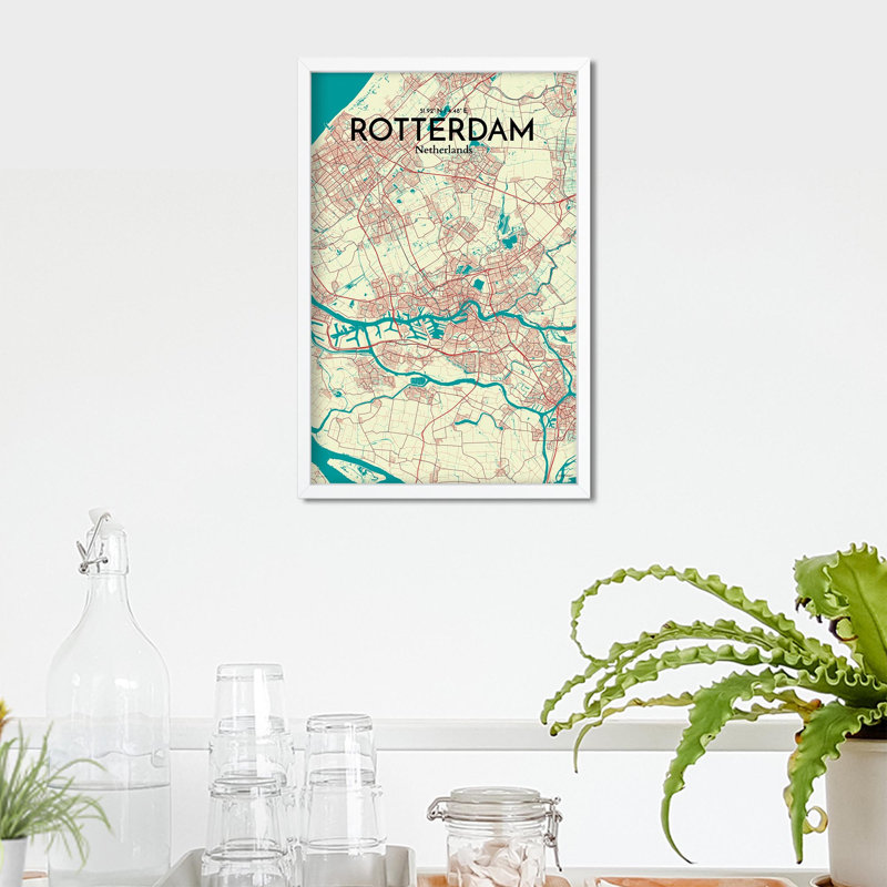 «Rotterdam City Map», impression, H 17 po x l 11 po, Vert / beige