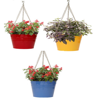 Enameled Galvanized Steel Hanging Planter S/3