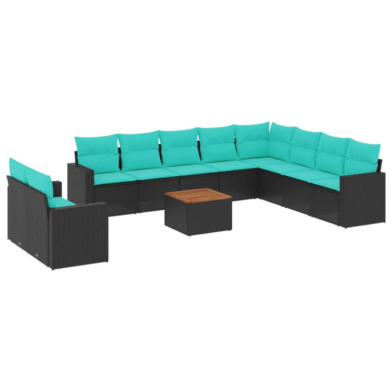  Ensemble de canapé de patio 11 pièces avec coussins en rotin de polyester noir