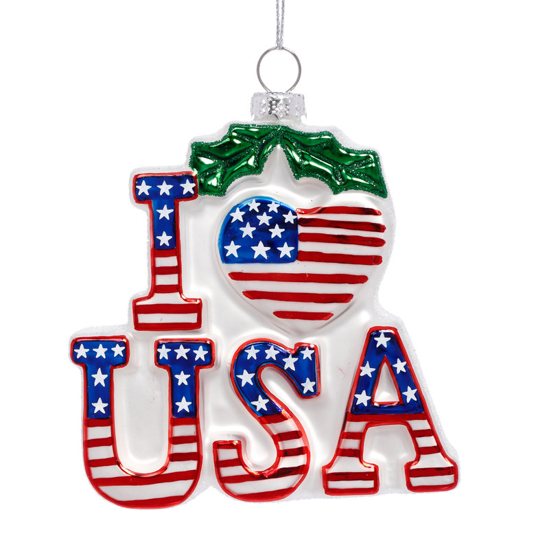 Patriotic I Love USA Ornament, 4 Inches