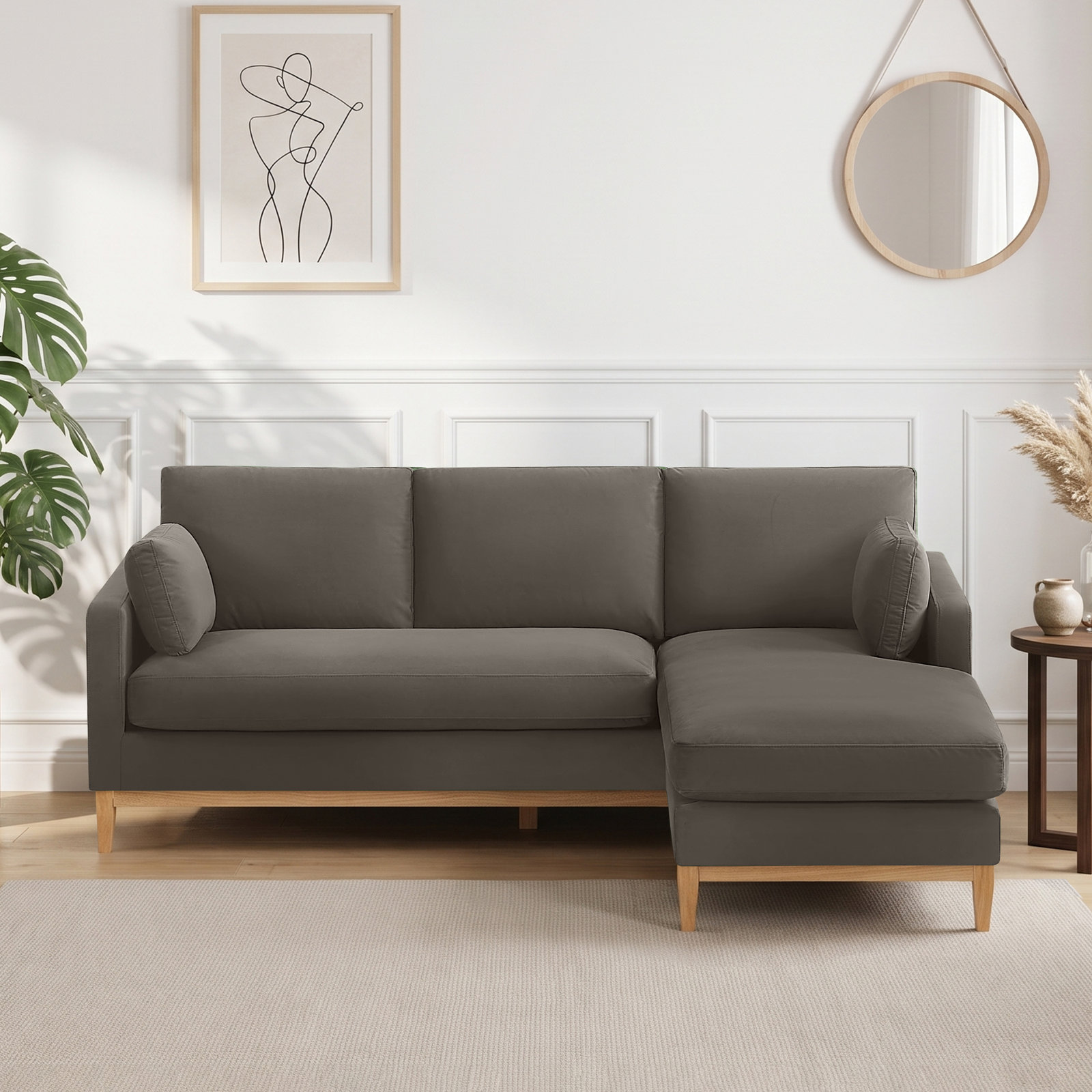 Upholstered L-Shaped Sectional Sofa, Java Velvet