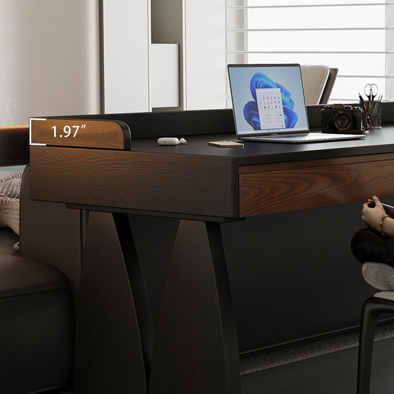 Bureau rectangulaire en bois massif noir avec 4 tiroirs, H 31,5 po x l 70,87 po x P 23,62 po