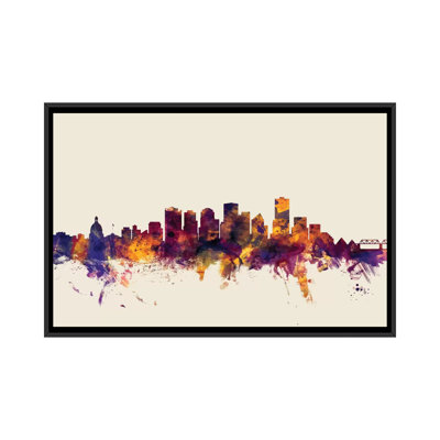 «Skyline Series: Edmonton, Canada on Beige», reproduction d'art sur toile tendue
