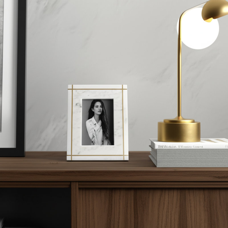 Latitude Run® Vero Alabaster And Marble Photo Frame, 5" x 7"