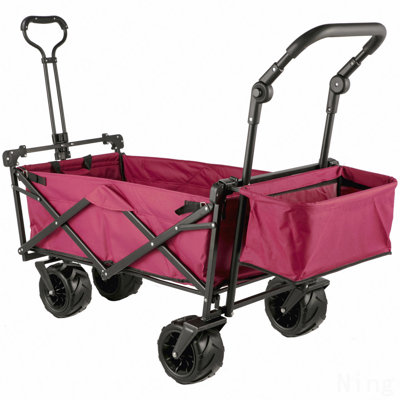Très grand chariot de jardin pliable avec auvent amovible, chariots pliants avec roues et rangement arrière, chariot de jardin, camping, chariot d'épicerie, chariot, rouge