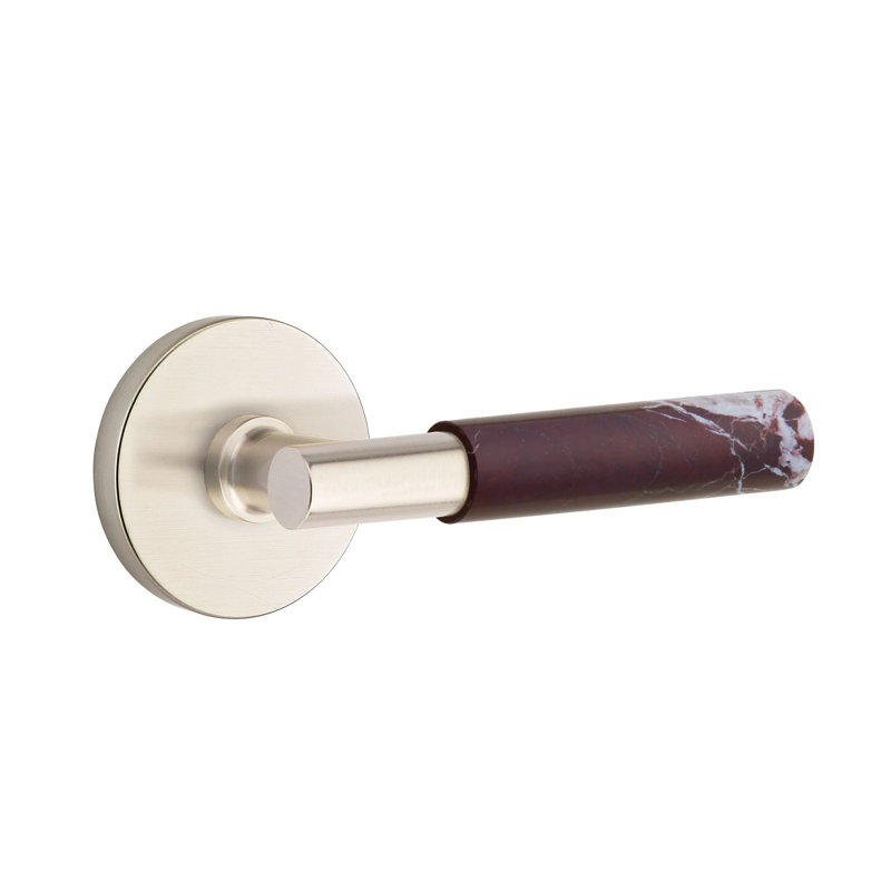 Emtek Select Passage Leverset w/ Disk Rosette & T-Bar Stem, Rosso Levanto Marble Lever (CF), Satin Nickel