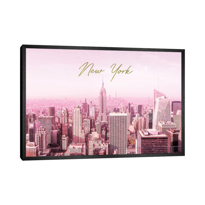 Pink New York - Print on Canvas, 45.72cm H x 66.04cm W x 3.81cm D, Black Framed