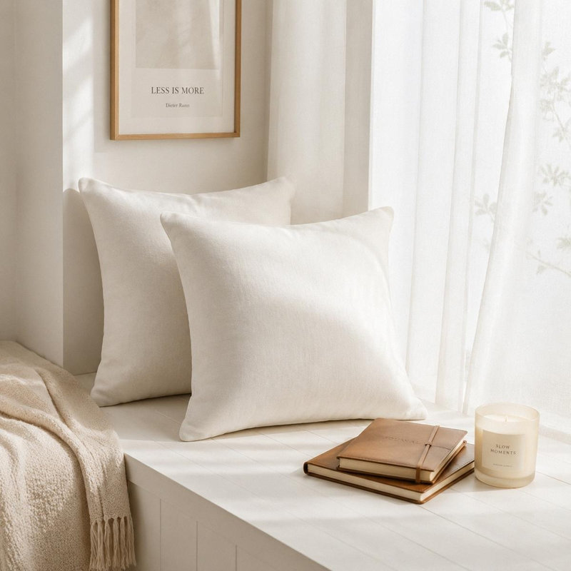 Housse de coussin en velours de couleur unie, Blanc laiteux