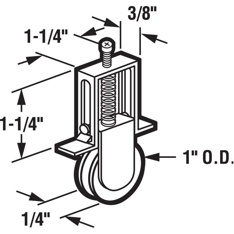 1 in. Sliding Screen Door Insert Roller, High Density Polyethylene Housing for Columbia Doors