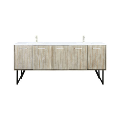 80 In. W Rustic Double Bath Vanity With Quartz Top, Included Brushed Nickel Faucet, Soft - Closing Feature And Scratch Surface X 20 D, Featuring White Surface, Close Storage Compartments