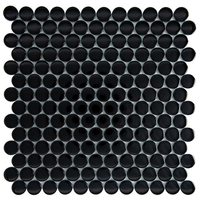 Penny 1 " X 1 " Straight Edge Glass Mosaic Sheet Wall & Floor Tile, Black